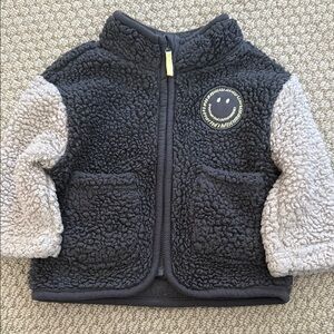 Black and Gray Puffer Vest with Stand-Up Collar
